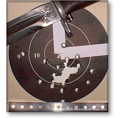 First target with match ammo at 100 yards shooter not trained for peep sights. 