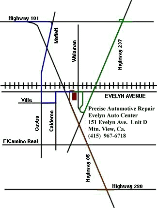 Map of Mountain View Section For Precise Automotive Repair