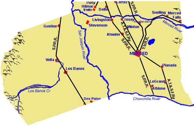 Merced County Map and Railroads in the County