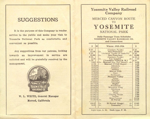 Winter of 1925 and 1926 Public Time Table